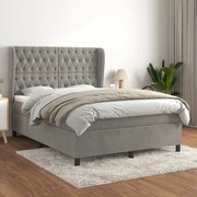 Κρεβάτι Boxspring με Στρώμα Ανοιχτό Γκρι 140x200 εκ. Βελούδινο