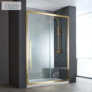 DEVON Noxx Slider 1+1 Πόρτα ντουζιέρας με 1 σταθερό &amp; 1 συρόμενο φύλλο BRUSHED GOLD 157-159εκ Y200εκ &amp; 2Προφίλ Προέκτασης x6εκ