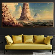 Πίνακας σε Ξύλο με Θέμα “Πύργος της Βαβέλ” σε ξύλινη Κορνίζα - 120cmx80cm