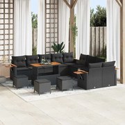 vidaXL Σετ 14 Τεμαχίων Καναπέ Κήπου με Μαξιλάρια Μαύρο Συνθετικό Ρατάν Ακακία