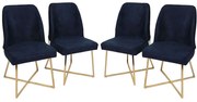 Καρέκλα Madrid (Σετ 4Τμχ) 974NMB1218 50x49x90cm Blue-Gold Βελούδο, Μέταλλο