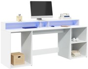 vidaXL Γραφείο με LED Λευκό 200x55x91 εκ. από Επεξεργασμένο Ξύλο