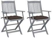 vidaXL Καρέκλες Εξ. Χώρου Πτυσσόμενες 2 τεμ. Ξύλο Ακακίας &amp; Μαξιλάρια