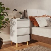 vidaXL Κομοδίνο Γυαλιστερό Λευκό 40x35x69 εκ. με Μασίφ Ξύλινα Πόδια