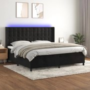 Κρεβάτι Boxspring με Στρώμα &amp; LED Μαύρο 200x200 εκ. Βελούδινο - Μαύρο