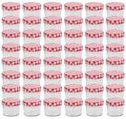 vidaXL Βάζα Μαρμελάδας 48 τεμ. 110 ml Γυάλινα με Κόκκινα/Λευκά Καπάκια