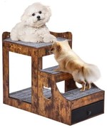 VEVOR Pet Bunk Bed with Stairs Dog/Cat Window Perch with Storage Indoor Brown