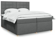 Κρεβάτι Boxspring με Στρώμα Σκούρο Γκρι 200x200 εκ. Υφασμάτινο - Γκρι