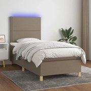 vidaXL Κρεβάτι Boxspring με Στρώμα &amp; LED Taupe 90x190 εκ. Υφασμάτινο