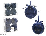 Χριστουγεννιάτικη Μπάλα Μπλε 100mm Σετ 4Τμχ Σε 2 Σχέδια