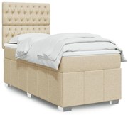 vidaXL Κρεβάτι Boxspring με Στρώμα Κρεμ 90x190 εκ.Υφασμάτινο