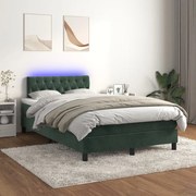 Κρεβάτι Boxspring με Στρώμα &amp; LED Σκ. Πράσινο 120x200εκ Βελούδο