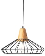 ACA KS174940BK Vintage Φωτιστικό Κρεμαστό Ø40εκ Πλέγμα Μαύρο Ματ- Ξύλο