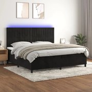 vidaXL Κρεβάτι Boxspring με Στρώμα & LED Μαύρο 200x200 εκ. Βελούδινο