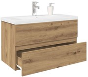 vidaXL Έπιπλο νεροχύτη με ενσωματωμένη λεκάνη και βρύση Artisan Oak