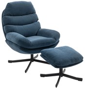 Πολυθρόνα χαλάρωσης με υποπόδιο, πολυθρόνα lounge από ύφασμα chenille, μοντέρνα πολυθρόνα τηλεόρασης, 78 x 93 x 100 cm, μπλε