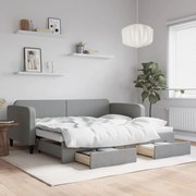 vidaXL Καναπές Κρεβάτι Συρόμενος Αν. Γκρι 90x200 εκ Ύφασμα &amp; Συρτάρια