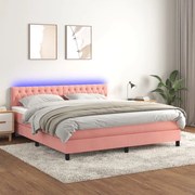 vidaXL Κρεβάτι Boxspring με Στρώμα & LED Ροζ 160x200 εκ. Βελούδινο