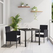 vidaXL Σετ 3 Τεμαχίων Εξωτερικού Δείπνου με Μαξιλάρια - Μαύρο Πολυ Ρατάν