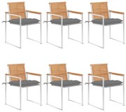 vidaXL Καρέκλες Κήπου 6 τεμ. από Μασίφ Ξύλο Teak με Μαξιλάρια