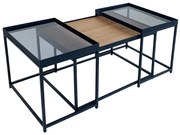 HARMONICA COFFEE TABLE SET 3ΤΕΜ ΦΥΣΙΚΟ ΦΙΜΕ ΜΑΥΡΟ 75-60x55-40xH44-49cm - 04-0972