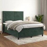 Κρεβάτι Boxspring με Στρώμα Σκούρο Πράσινο 140x190εκ. Βελούδινο - Πράσινο