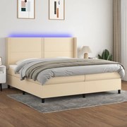 Κρεβάτι Boxspring με Στρώμα &amp; LED Κρεμ 200x200 εκ. Υφασμάτινο