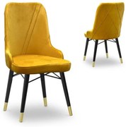 Καρέκλα Τραπεζαρίας Floria 0260484 54x48x91cm Mustard-Black Βελούδο, Ξύλο