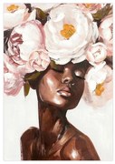 Πίνακας σε Καμβά Woman with flowers FL048 Fylliana Καφέ -Μπέζ -Ρόζ και Λευκό 70x3x100εκ.