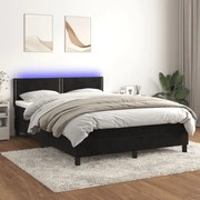 vidaXL Κρεβάτι Boxspring με Στρώμα & LED Μαύρο 140x200 εκ. Βελούδινο