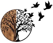 Διακοσμητικό Τοίχου Tree And Birds 899SKL2309 92x3x71cm Walnut-Black Wallity Metal,Wood