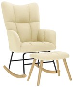 Πολυθρόνα Κουνιστή Κρεμ Υφασμάτινη με Υποπόδιο