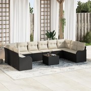 vidaXL 10 Τεμαχίων Σετ Καναπέ Κήπου με Μαξιλάρια Καφέ Πολυεστέρα Ρατάν, vidaXL Καναπές Κήπου 2 Θέσεων με Μαξιλάρια Μαύρο Πολυεστέρα Ρατάν