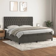 Κρεβάτι Boxspring με Στρώμα Σκούρο Γκρι 200x200 εκ. Βελούδινο - Γκρι