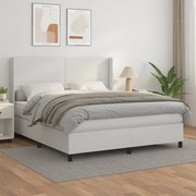 Κρεβάτι Boxspring με Στρώμα Λευκό 180x200 εκ. Συνθετικό Δέρμα