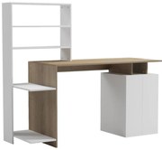 Γραφείο με βιβλιοθήκη και ντουλάπι Meza σε sonoma-λευκή απόχρωση 146.3x55x128.8εκ 146.3x55x128.8 εκ.