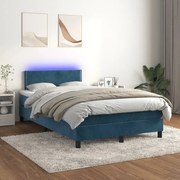 Κρεβάτι Boxspring με Στρώμα &amp; LED Σκ. Μπλε 120x200εκ. Βελούδινο - Μπλε