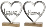 Διακοσμητικό ArteLibre Καρδιά 'Home-Love' Σε Βάση Ασημί Αλουμίνιο-Ξύλο 6x18x16cm Σε 2 Σχέδια
