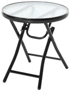 Outsunny Τραπέζι κήπου, βοηθητικό τραπέζι, μπιστρό τραπέζι με γυάλινη επιφάνεια στρογγυλό αναδιπλούμενο μεταλλικό Ø45 μαύρο