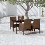 vidaXL Σετ Τραπεζαρίας Κήπου 5 Τεμαχίων Καφέ & Μαύρο με Μαξιλάρια