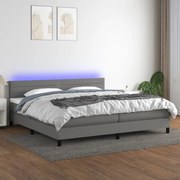 vidaXL Κρεβάτι Boxspring με Στρώμα & LED Σκ.Γκρι 200x200εκ. Υφασμάτινο