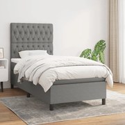 Κρεβάτι Boxspring με Στρώμα Σκούρο Γκρι 90x190 εκ. Υφασμάτινο - Γκρι