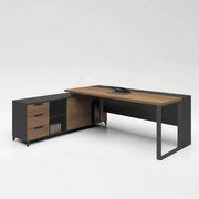 Γραφείο Proline Αναστρέψιμο Wallnut/Black ΕΟ911 180x70/160x40 (H.75)cm