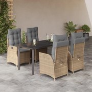 vidaXL Σετ Τραπεζαρίας Κήπου 5 τεμ. Μπεζ Συνθετικό Ρατάν με Μαξιλάρι