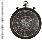 Ρολόι τοίχου Αναλογικό με ρωμαϊκούς αριθμούς &amp; σχέδιο περιστροφικού μηχανισμού, 69x7.5cm - Μαύρο/Καφέ