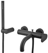 Armando Vicario Slim Black Matt Μπαταρία Λουτρού Με Tηλέφωνο Anticalcare, Eπίτοιχο Στήριγμα Tηλεφώνο&amp;Αθραυστο Σπιράλ 500100-400