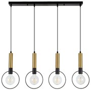 00775 GloboStar®  OLVERO 00775 Μοντέρνο Κρεμαστό Φωτιστικό Ράγα Πολύφωτο 4 x E27 IP20 Μαύρο &amp; Χρυσό Μέταλλο - Μ90 x Π18 x Y130cm