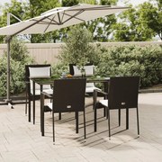 vidaXL Σετ Τραπεζαρίας Κήπου 5 Τεμαχίων Μαύρο Συνθ. Ρατάν με Μαξιλάρια