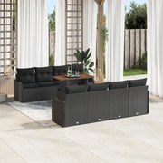 vidaXL Σετ 9 Τεμαχίων Σαλονιού Κήπου με Μαξιλάρια Μαύρο Ρατάν Ακακία