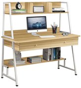 WOODWELL ΓΡΑΦΕΙΟ Η/Υ 2 Συρτάρια 2 Ράφια Μέταλλο Βαφή Άσπρο, MDF - Melamine  Απόχρωση Sonoma 120x48x73/137cm ΕΟ405,2